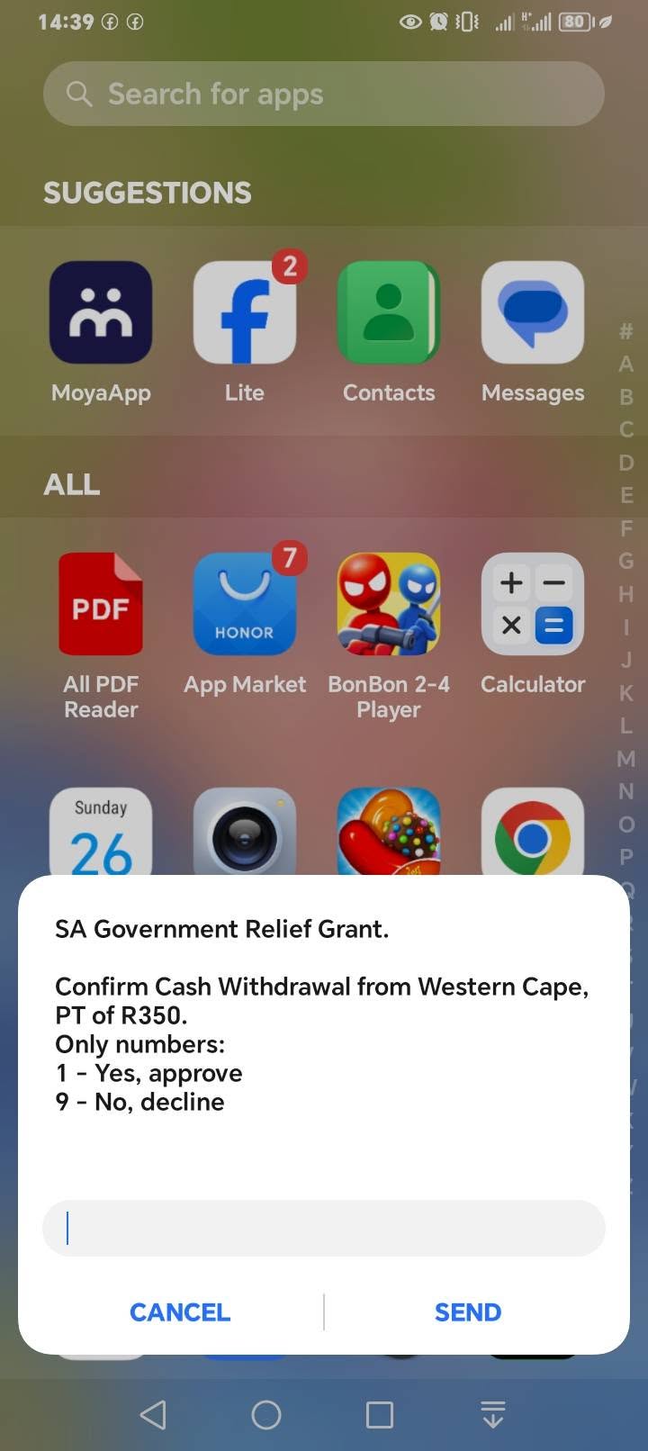 Screenshot of the USSD SRD popup approval scam being explained on social media