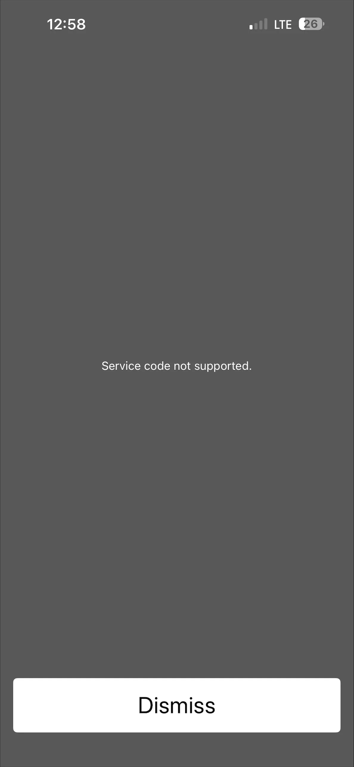 Cellphone dial screen showing 'Service code not supported' after dialling the SASSA SRD USSD code